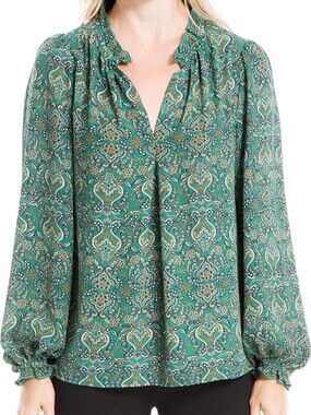 Max Studio Green Paisley Print Peasant Blouse